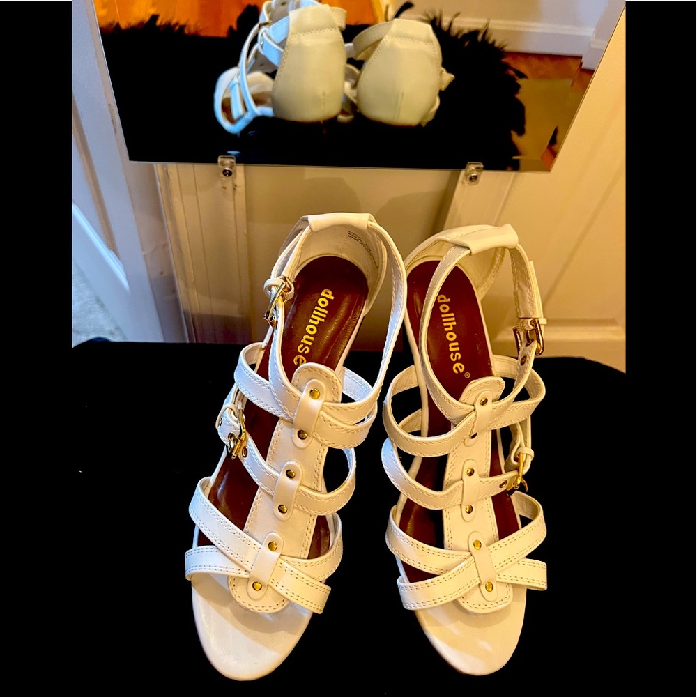White scrappy wedge heel sandals